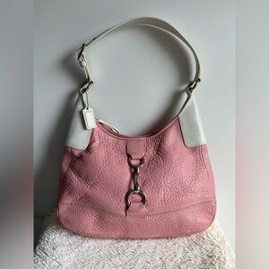 Coach Rare Vintage Y2K Pink and White Pebbled Leather Shoulder Bag *Read*